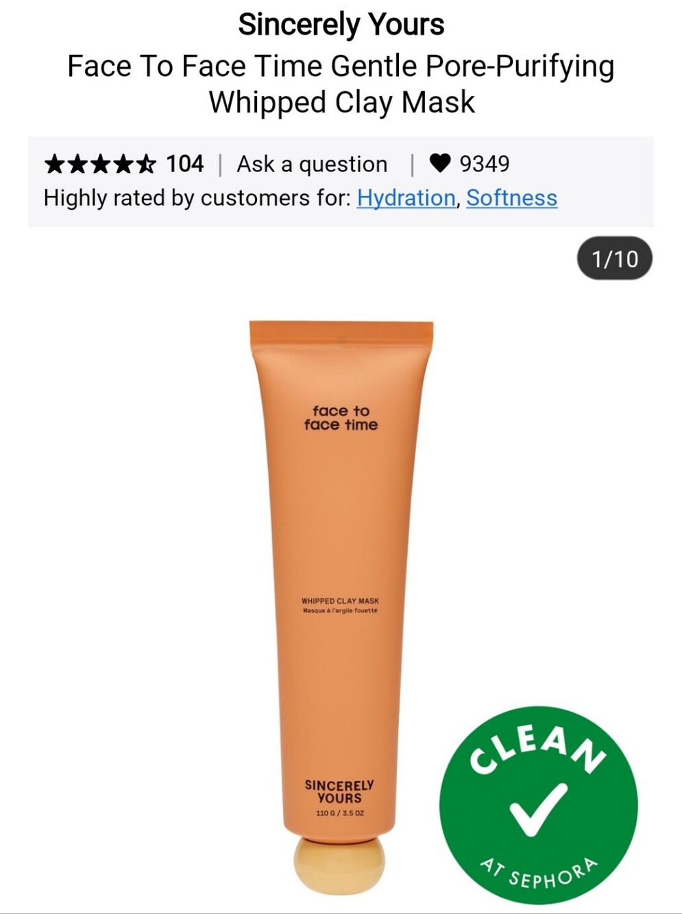 NIB SINCERELY YOURS FACE TO FACE TIME WHIPPED CLAY DETOX MASK